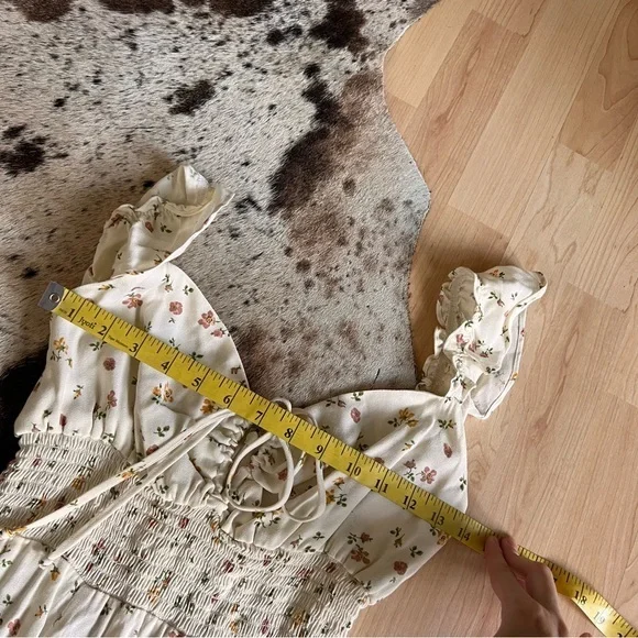 REFORMATION Emmaline Yellow Floral Print Smocked Mini Dress 0‎ - Picture 5 of 9